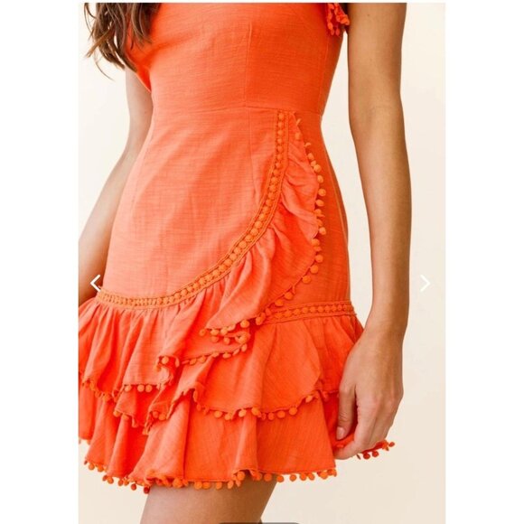 Selfie Leslie Orange Layered Crochet Ruffle Trim Cotton Mini Dress Party Dress - Picture 5 of 16
